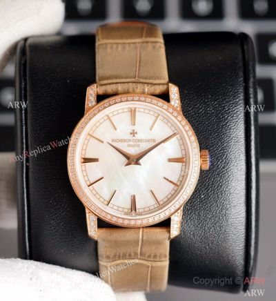 NEW! Swiss Grade Vacheron Constantin Traditionnelle Ultra Thin Watch Swiss 9015 Rose Gold Diamond Bezel